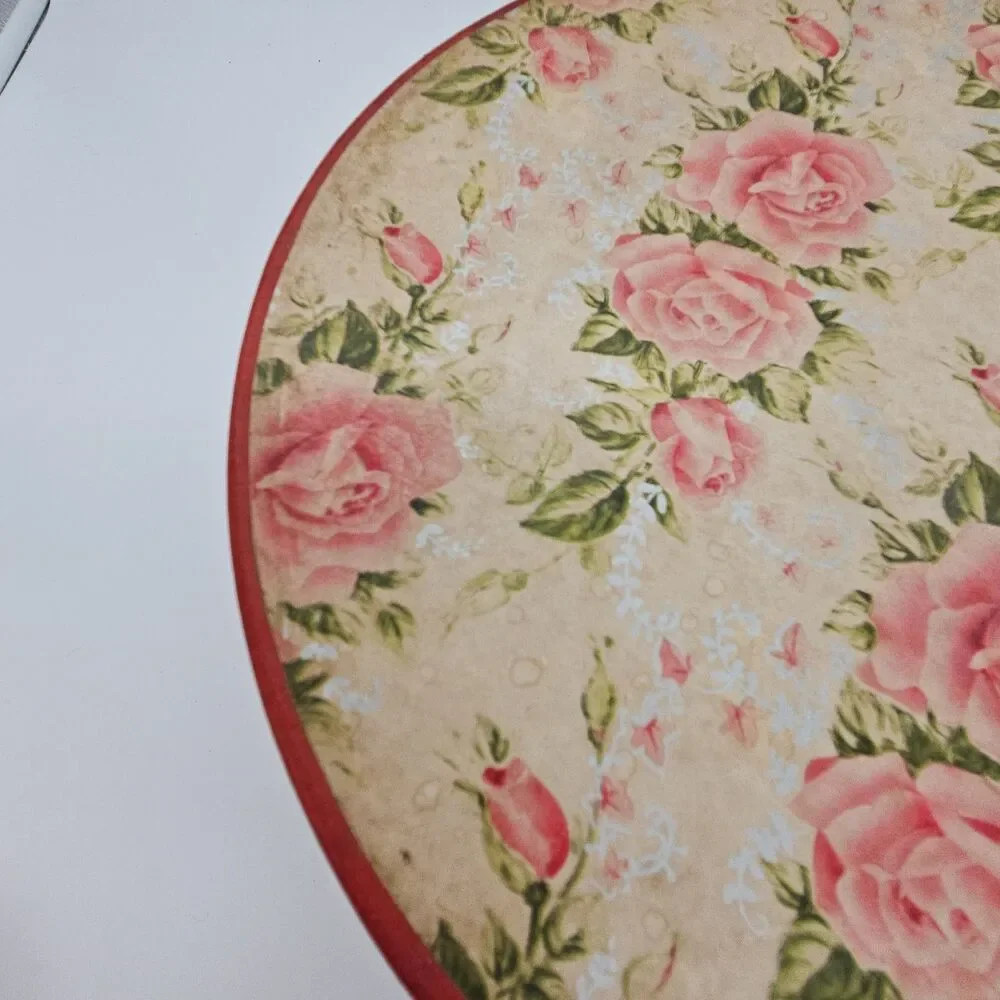 Vintage PINK FLORAL HATBOX w/CORD HANDLE Wallpaper Shabby Chic